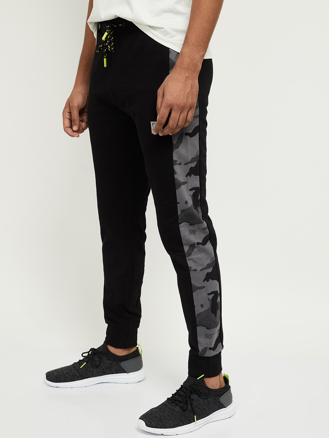 Buy Max Men Black & Grey Camouflage Printed Joggers Track Pants for