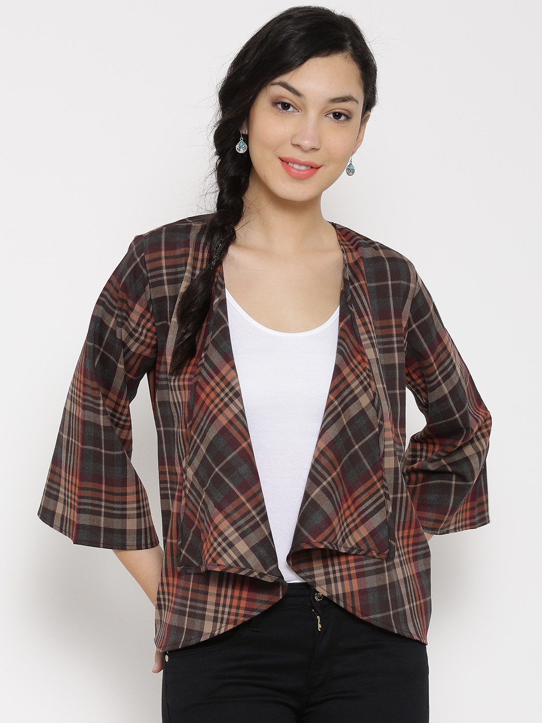 Buy Biba Brown & Orange Checked Shrug Shrug for Women 1619987 Myntra