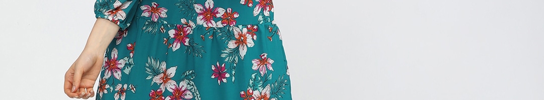 Buy Tokyo Talkies Turquoise Blue Floral Midi Dress - Dresses for Women ...