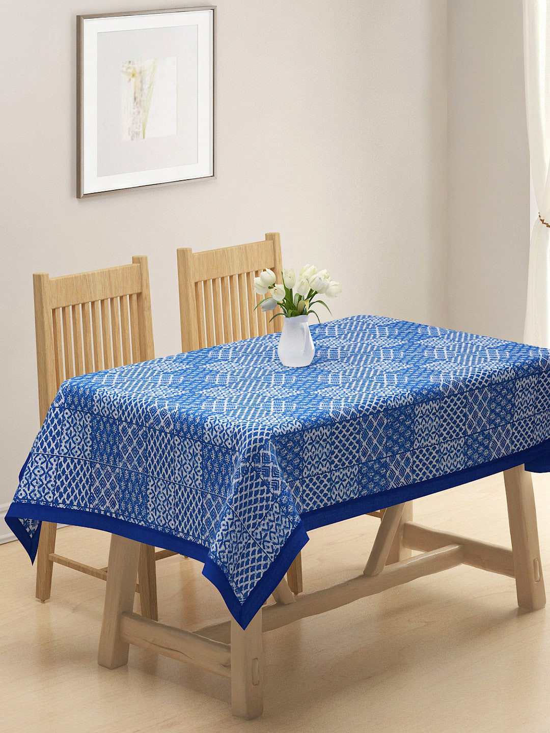Buy Rajasthan Decor Blue & White Printed Pure Cotton Table Cover