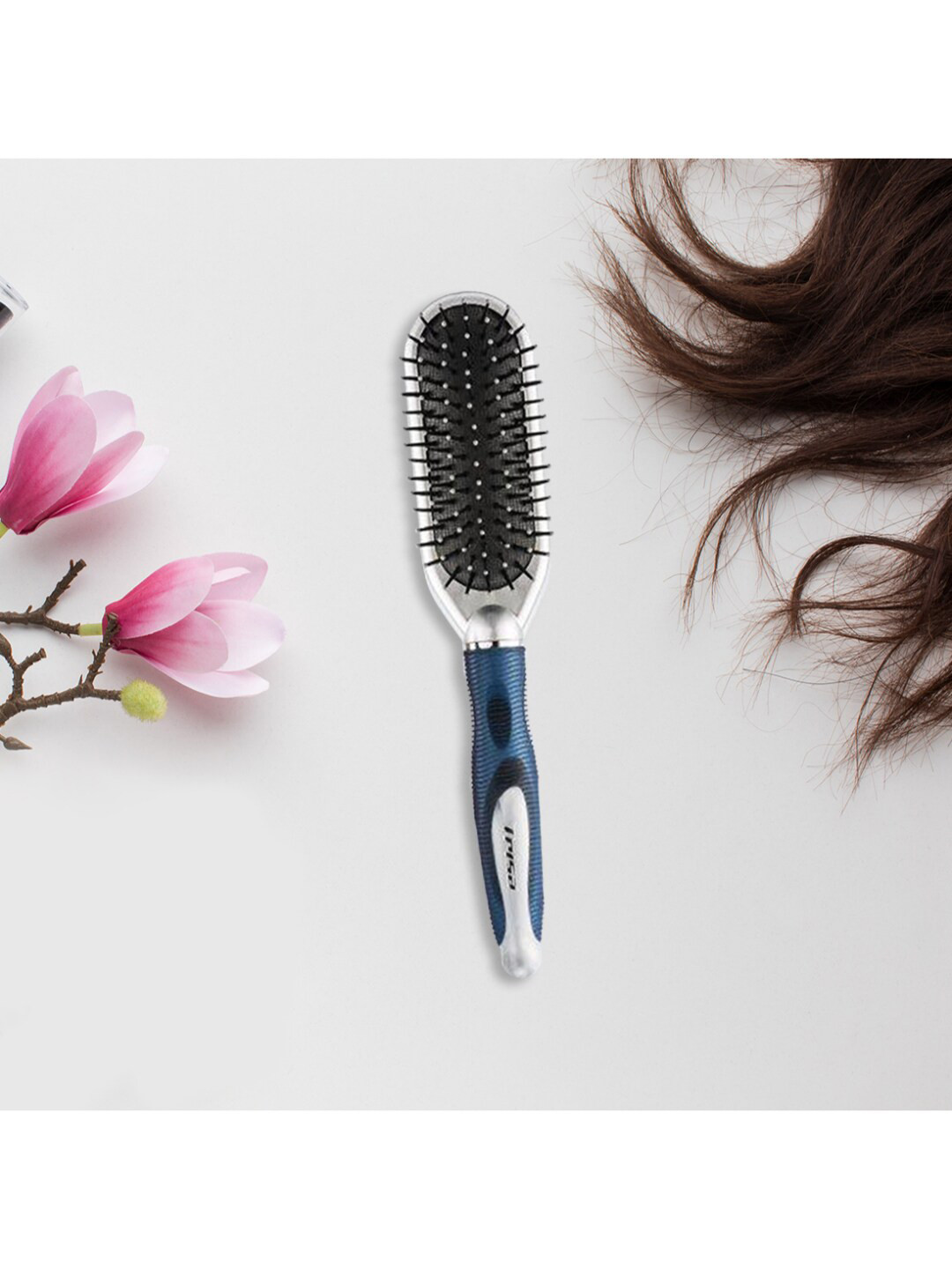 Buy Trisa Blue Hair Brush With Soft Bristles, Suitable For All Hair