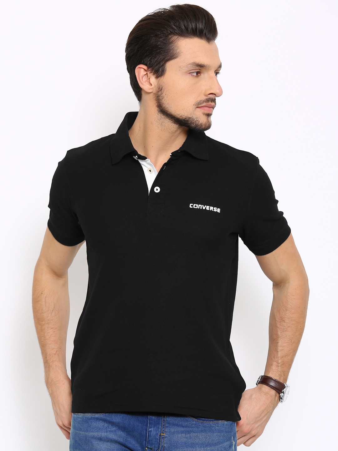 Buy Converse Men Black Solid Polo Pure Cotton T Shirt - Tshirts for Men ...