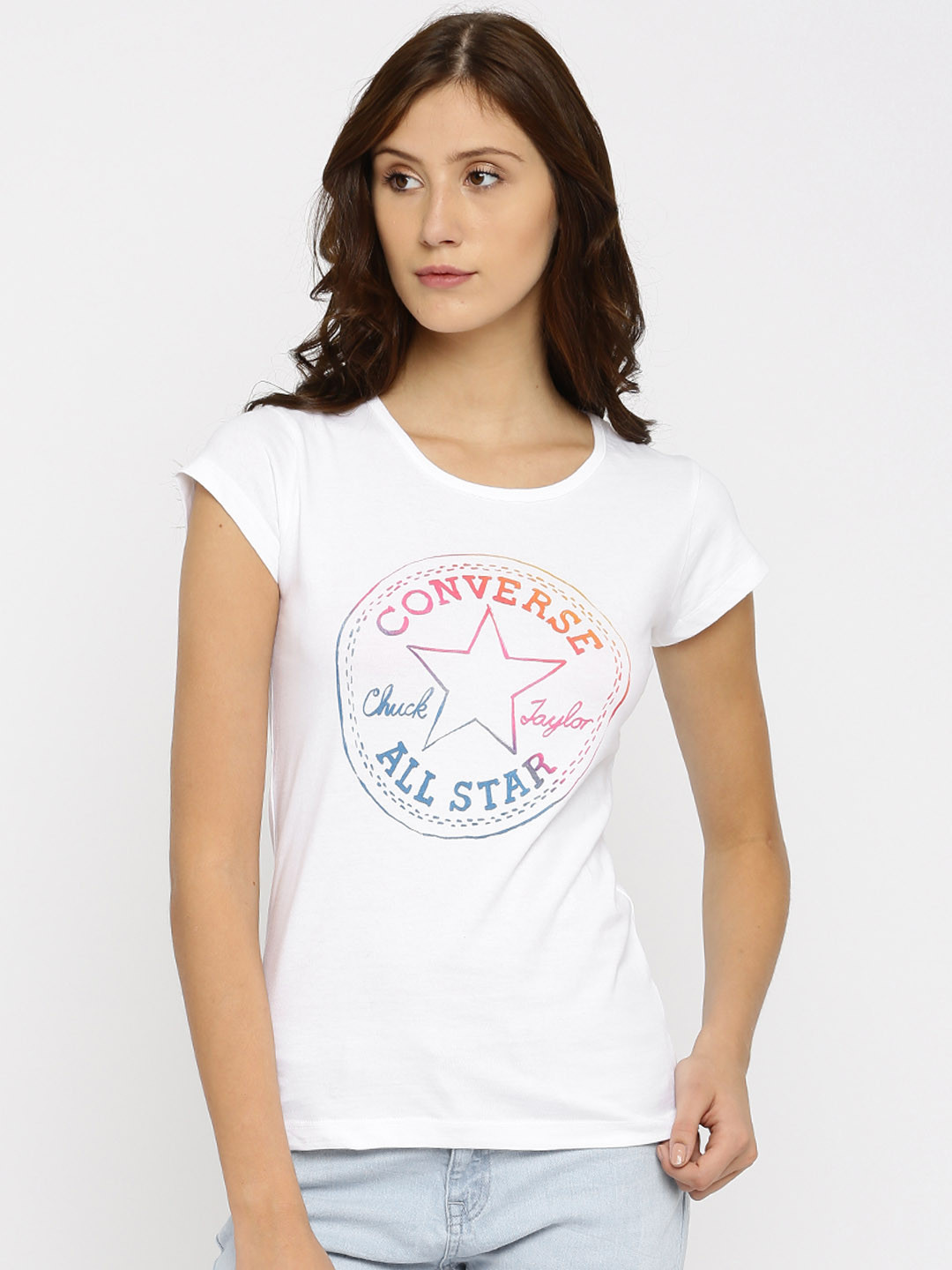 Buy Converse Women White Printed T Shirt Tshirts for Women 1620277