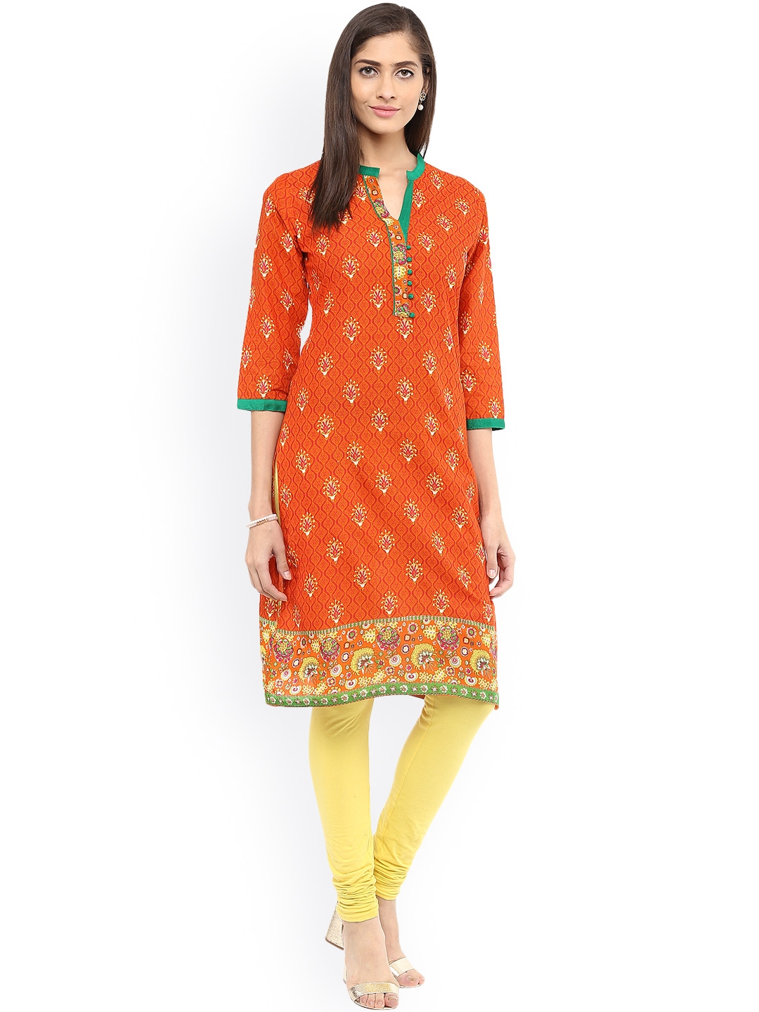 Buy Rangeelo Rajasthan Women Orange Printed Kurta - Kurtas for Women ...
