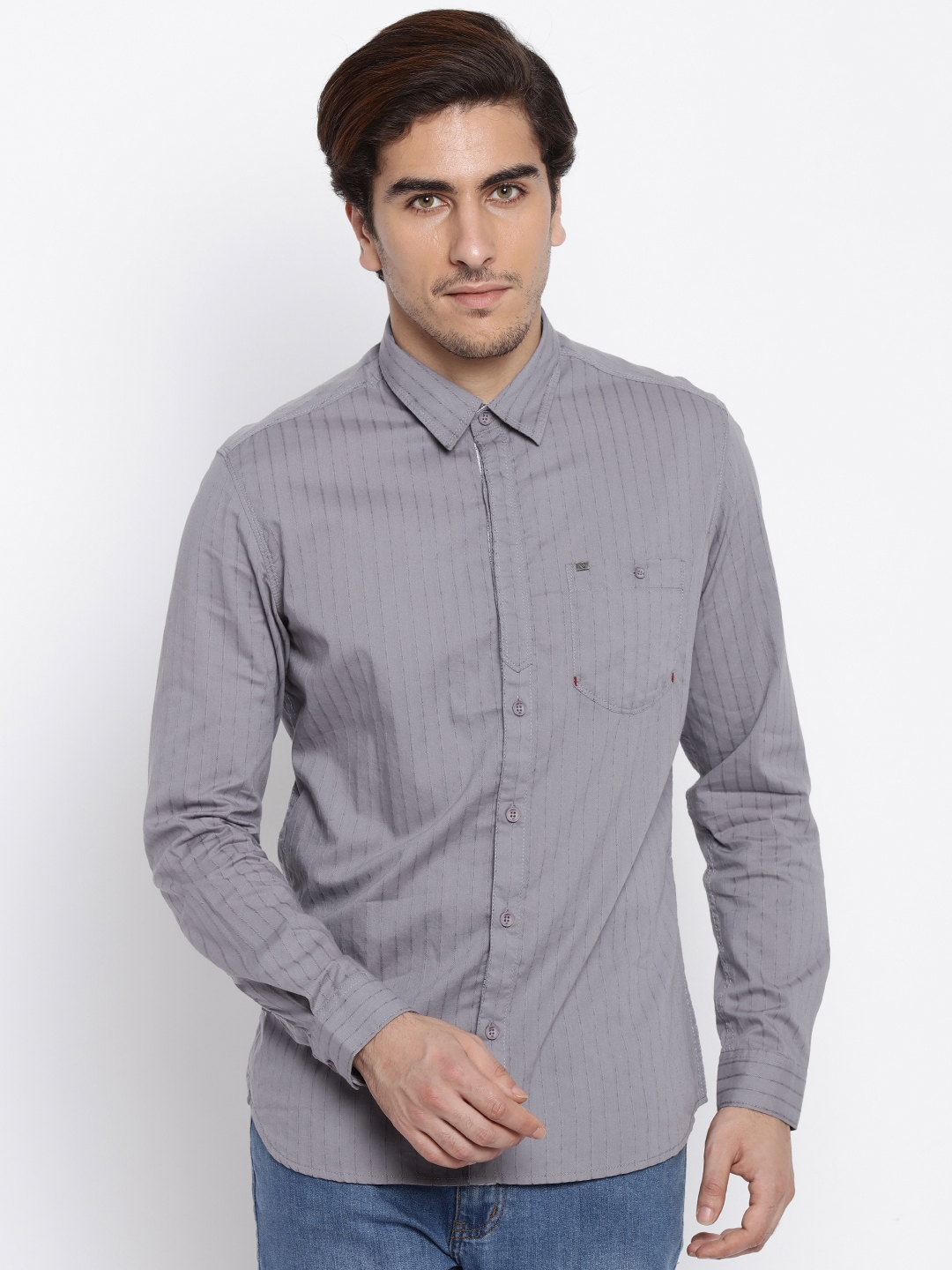 Buy Numero Uno Men Grey Slim Fit Striped Casual Shirt - Shirts for Men ...