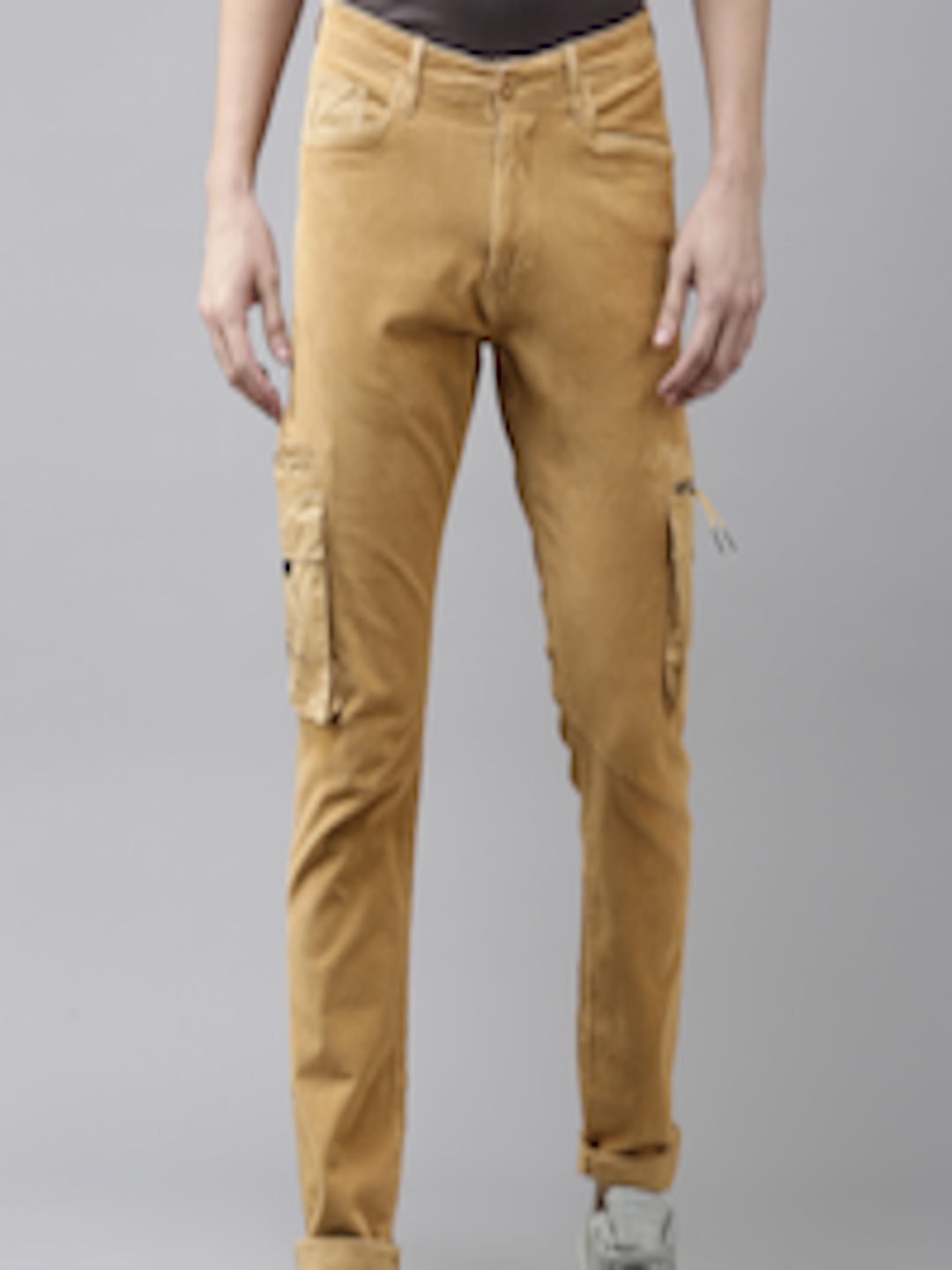 Buy SPYKAR Men Khaki Solid Slim Fit Cargos Trousers - Trousers for Men ...