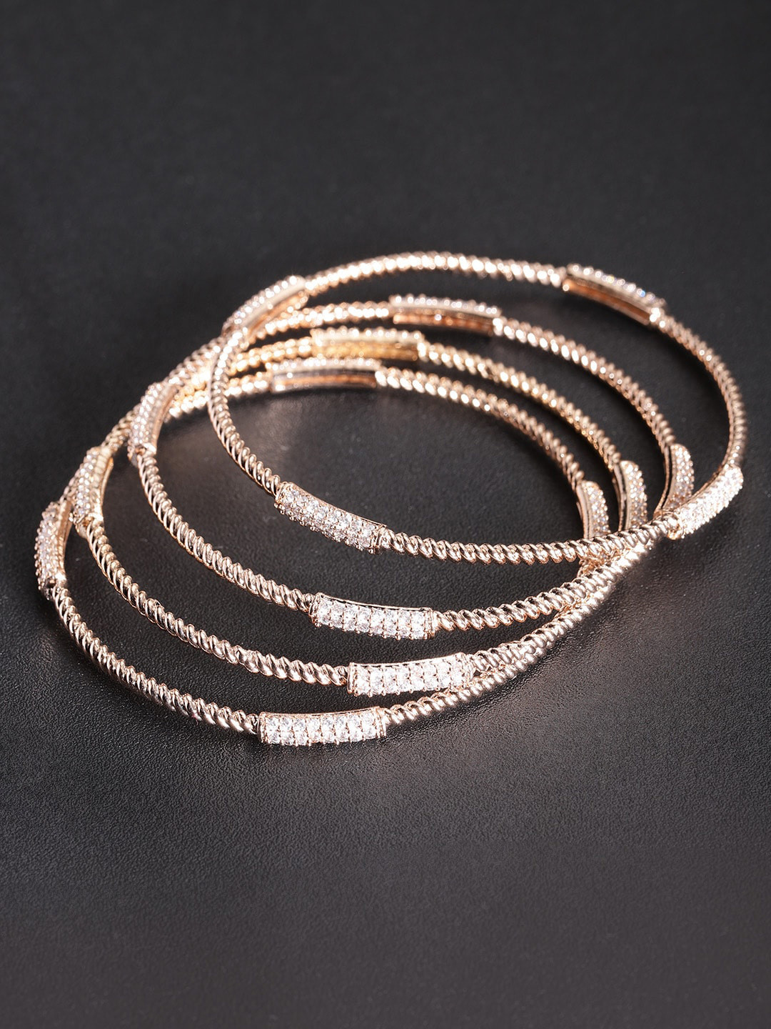 Buy Priyaasi Set Of 4 Rose Gold Plated & White AD Studded Bangles