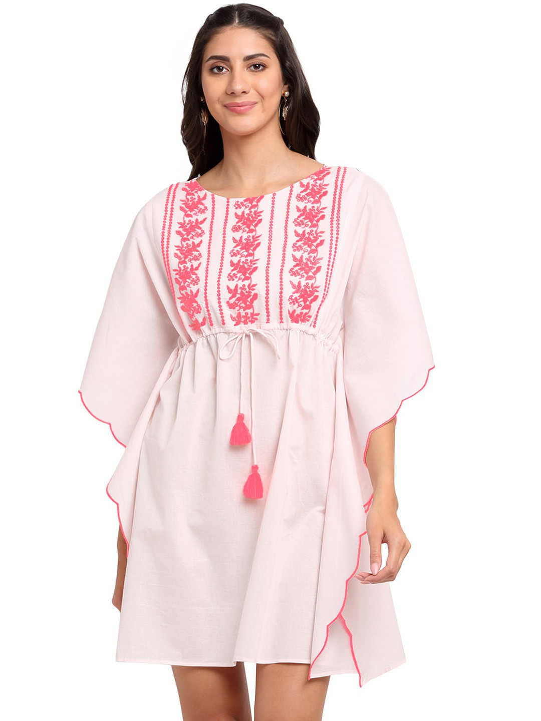 Pink Hand Embellished Poncho Kaftan Style Dress