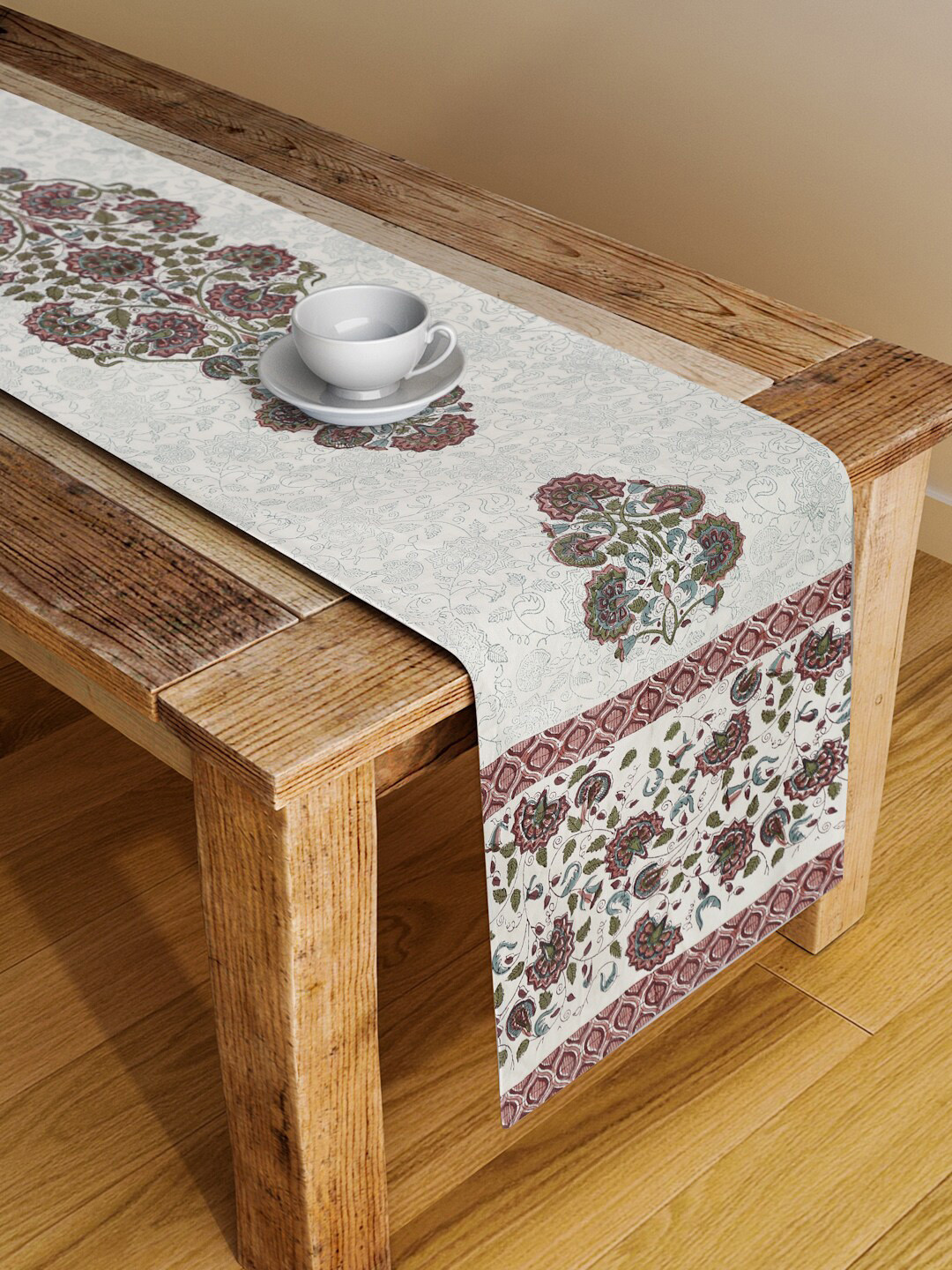 Buy Fabindia White & Pink Printed Pure Cotton Table Runner Runners