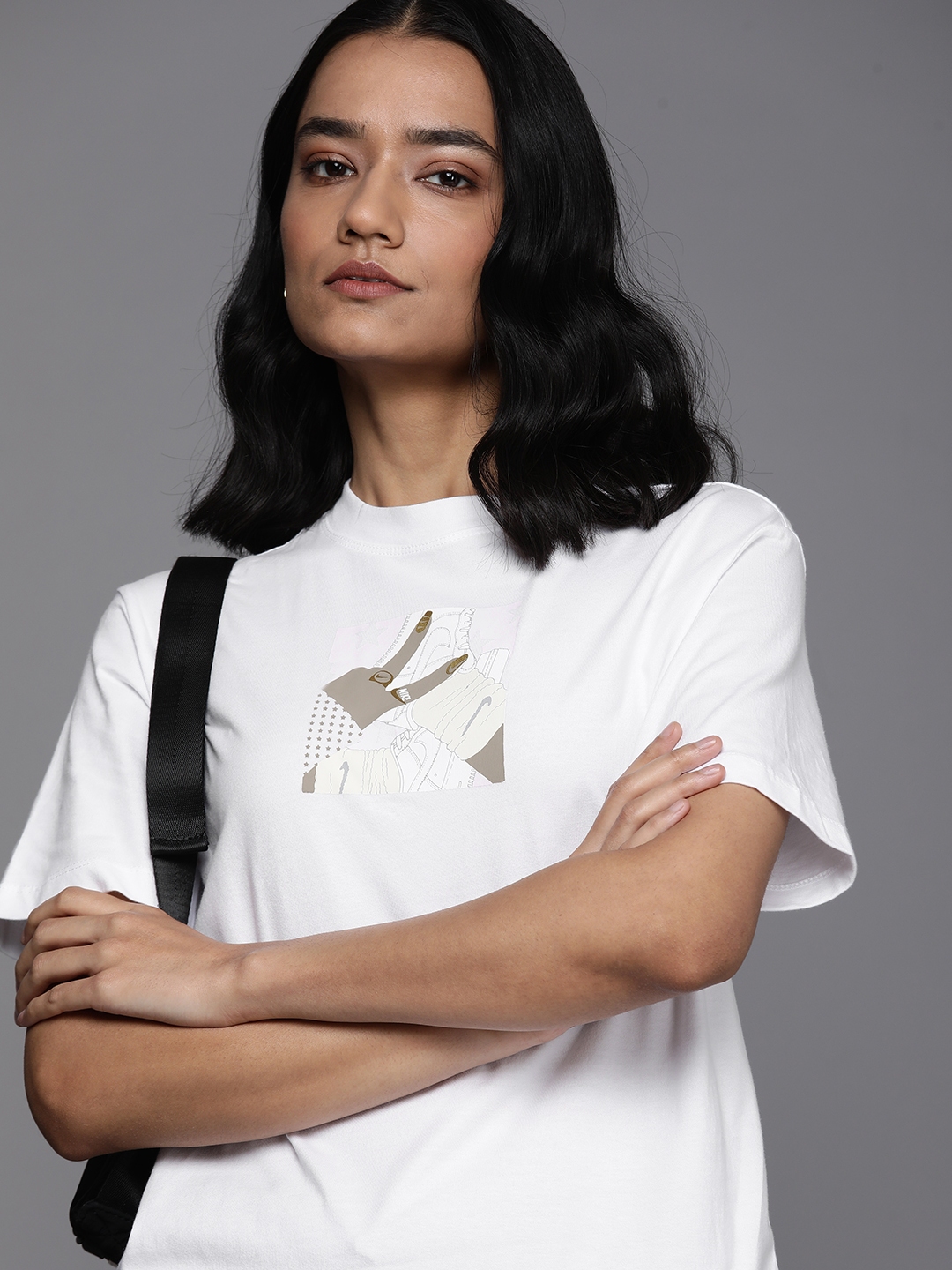 Buy Nike Women White Printed Loose Fit Pure Cotton AS W NSW T Shirt