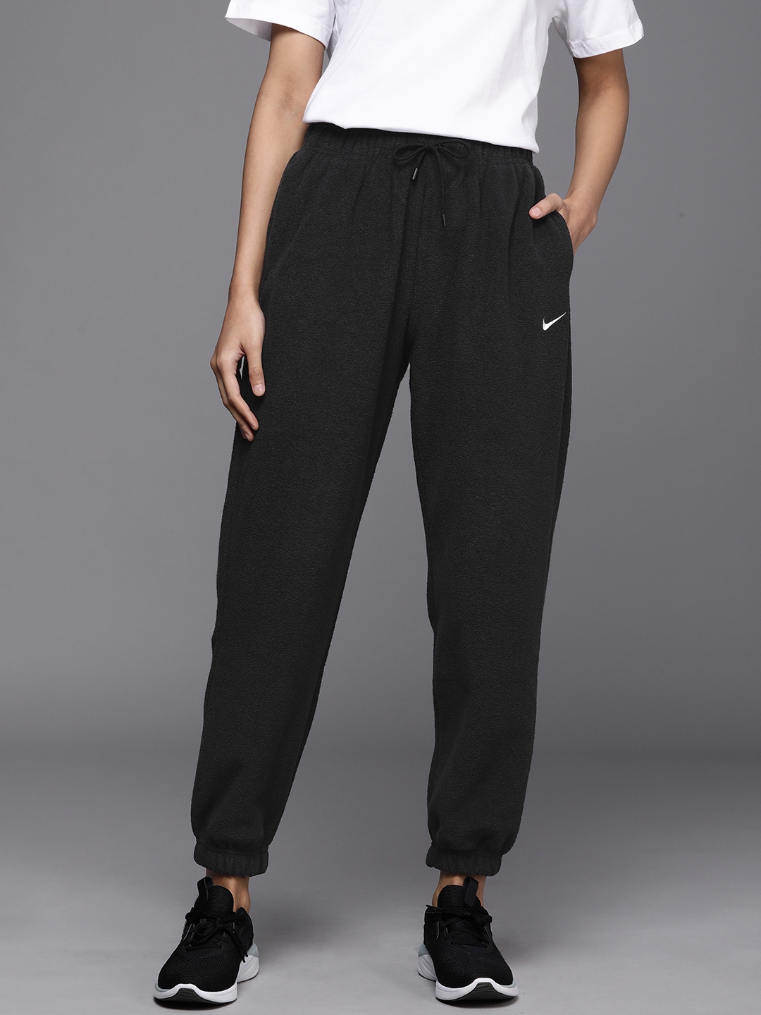 nike mini swoosh high rise plush joggers in hemp