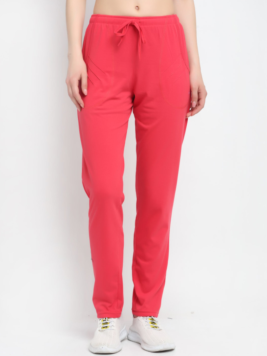 Buy ANTI CULTURE Women Coral Pink Solid Cotton Track Pants Track