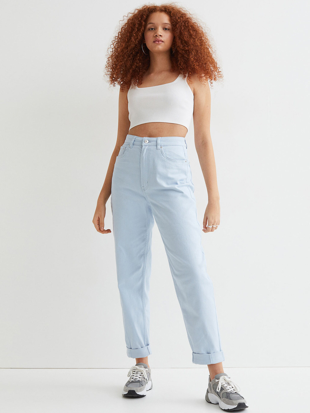 Buy H&M Women Blue Solid Twill Trousers Trousers for Women 16217376