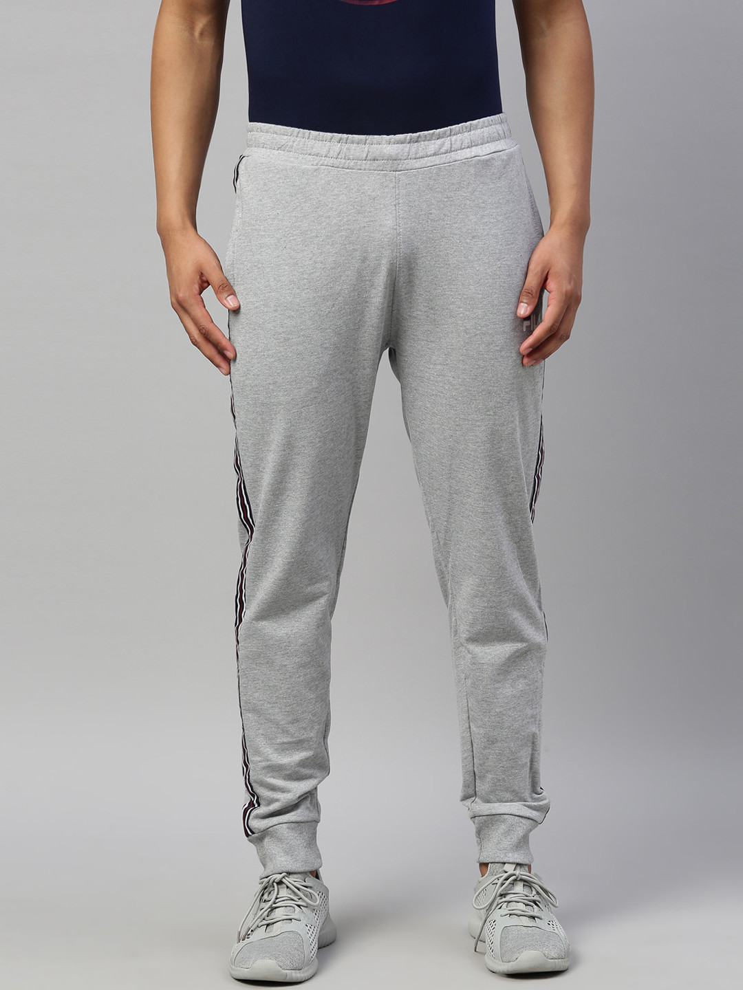 Buy FILA Men Grey Solid Pure Cotton Joggers Track Pants for Men