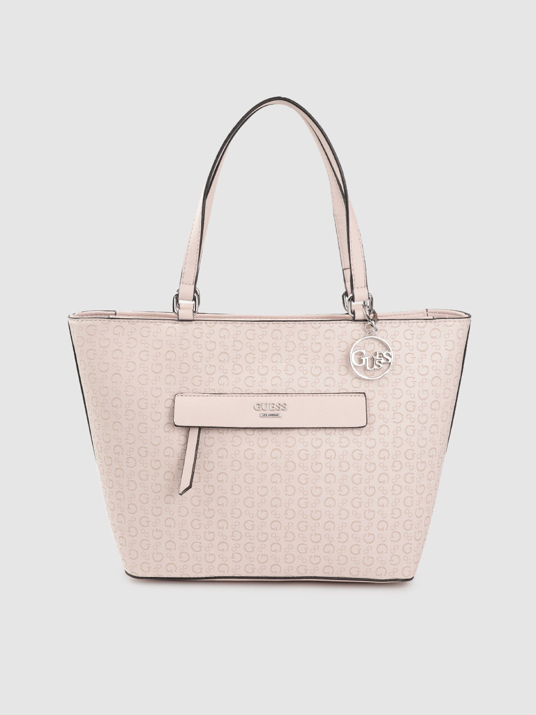Buy GUESS Pink Brand Logo Textured Structured Shoulder Bag With Flap Applique Tab & Pouch