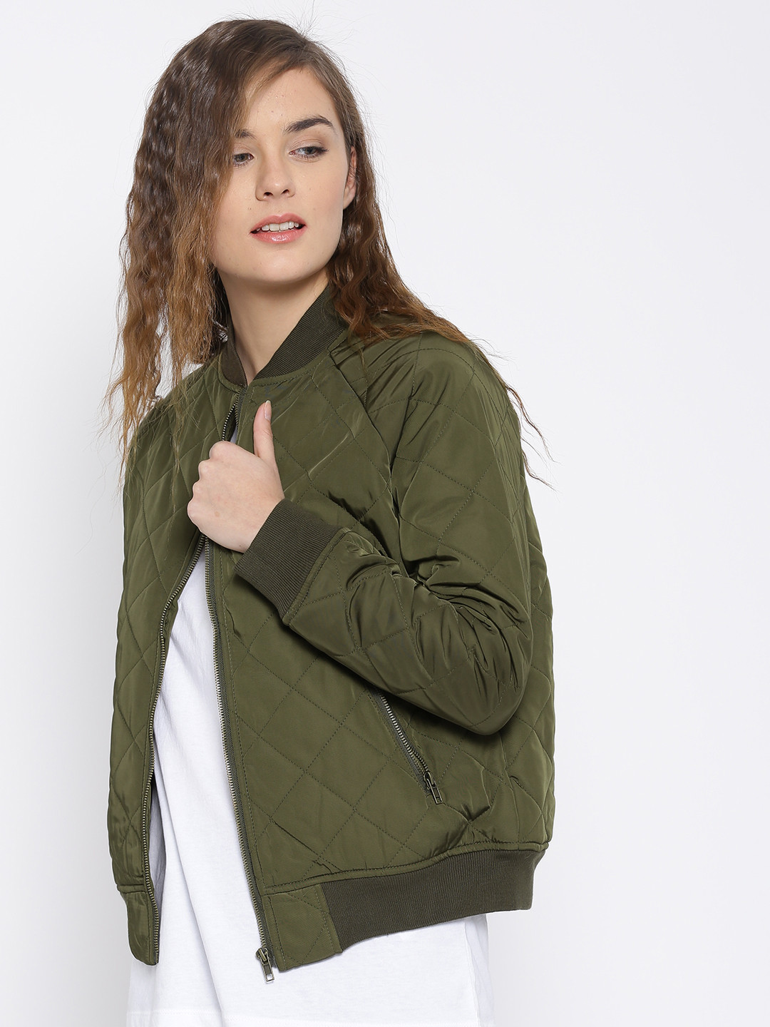 Buy FOREVER 21 Olive Green Quilted Jacket Jackets for Women 1622364 Myntra