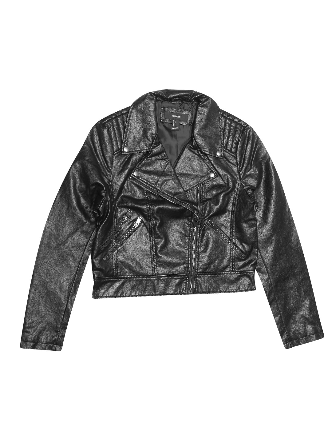 Buy FOREVER 21 Women Black Faux Leather Biker Jacket Jackets for