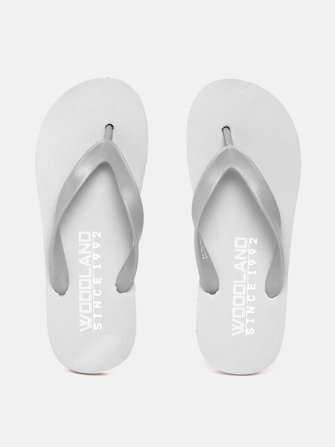 Buy Woodland Men Grey & White Brand Logo Print Thong Flip Flops - Flip ...