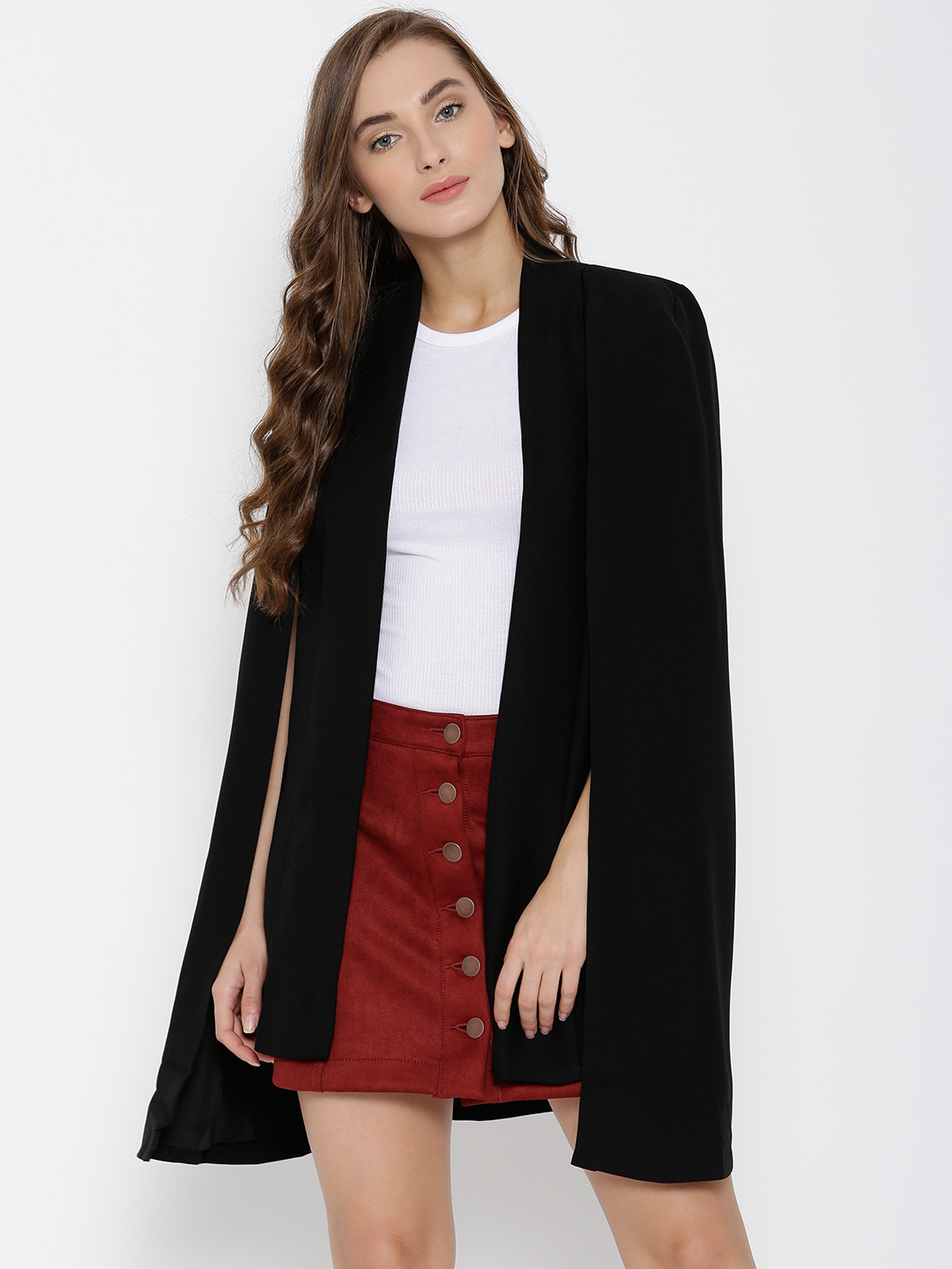 Buy FOREVER 21 Black Open Front Longline Cape Jacket Jackets for