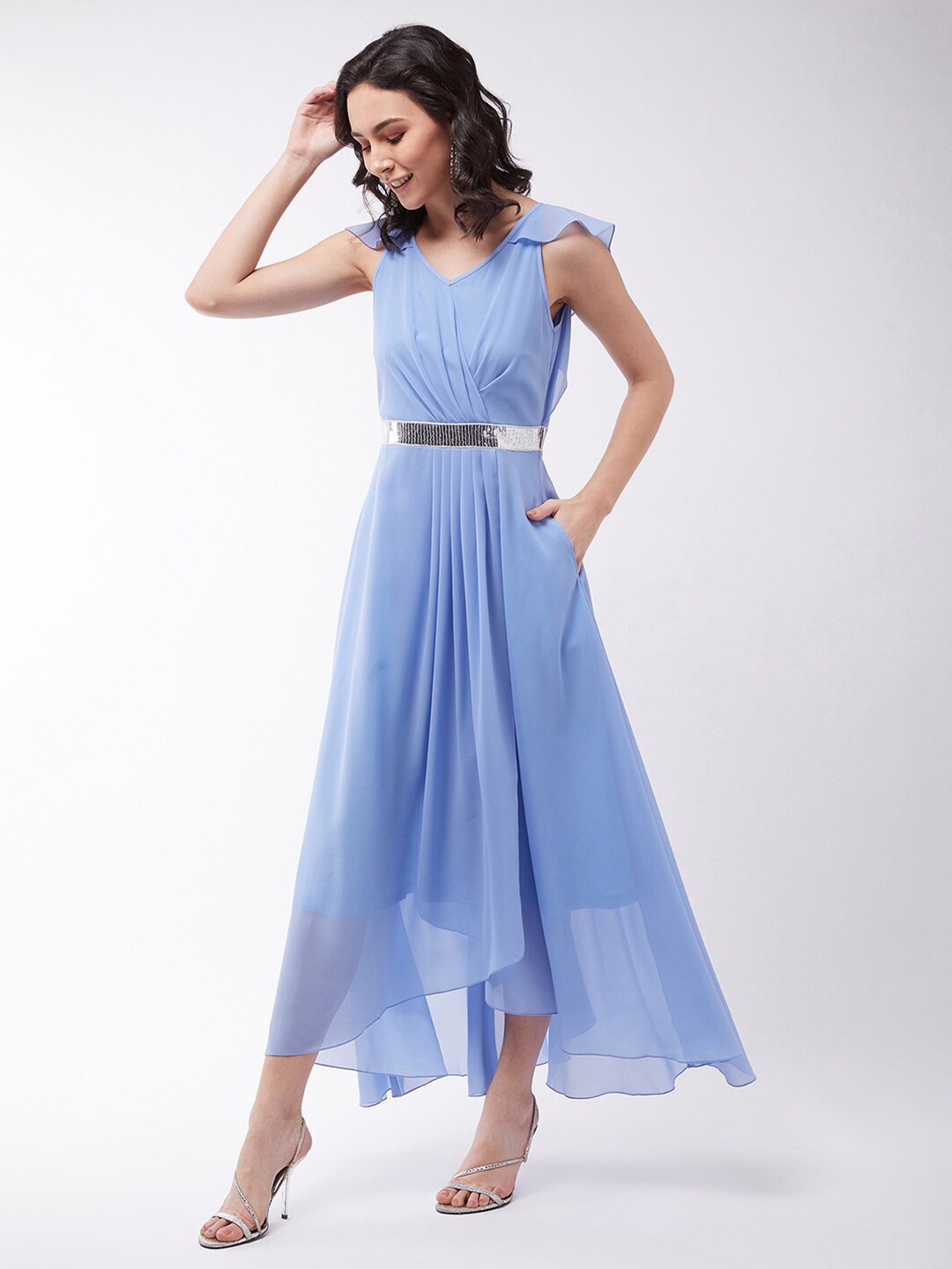 Buy Miss Chase Women Blue Georgette Maxi Dress - Dresses for Women ...