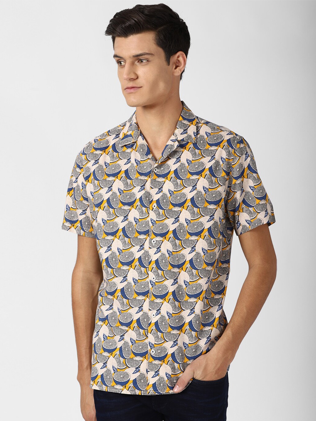 Buy Peter England Casuals Men Yellow Slim Fit Opaque Printed Casual ...
