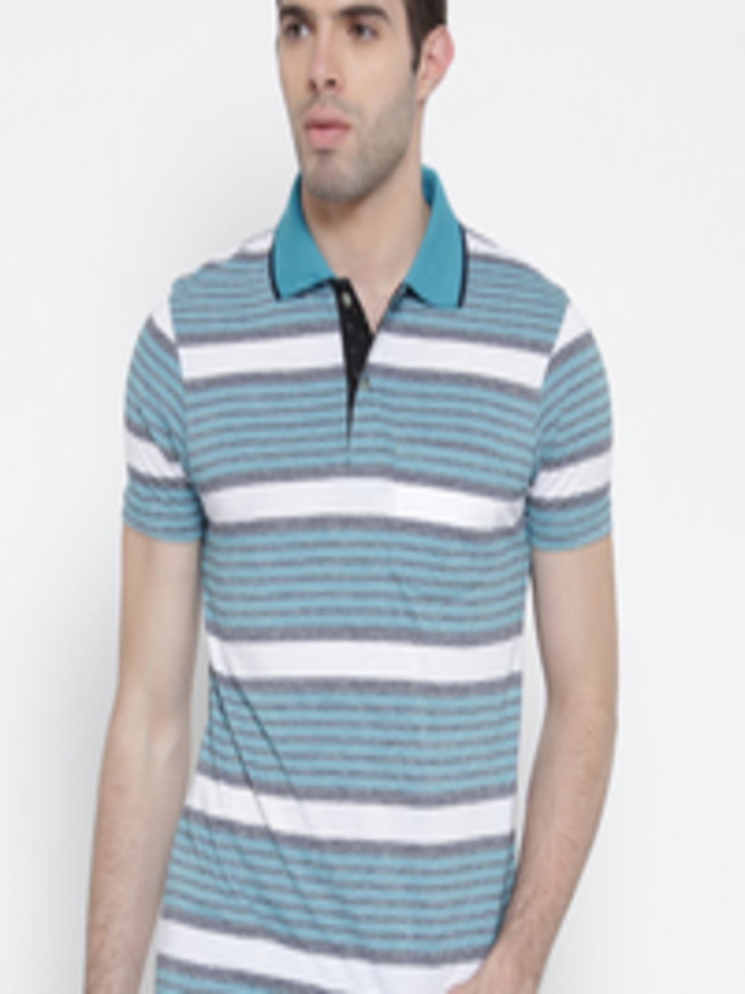 Buy Fort Collins Men Blue Striped Polo Collar T Shirt - Tshirts for Men ...