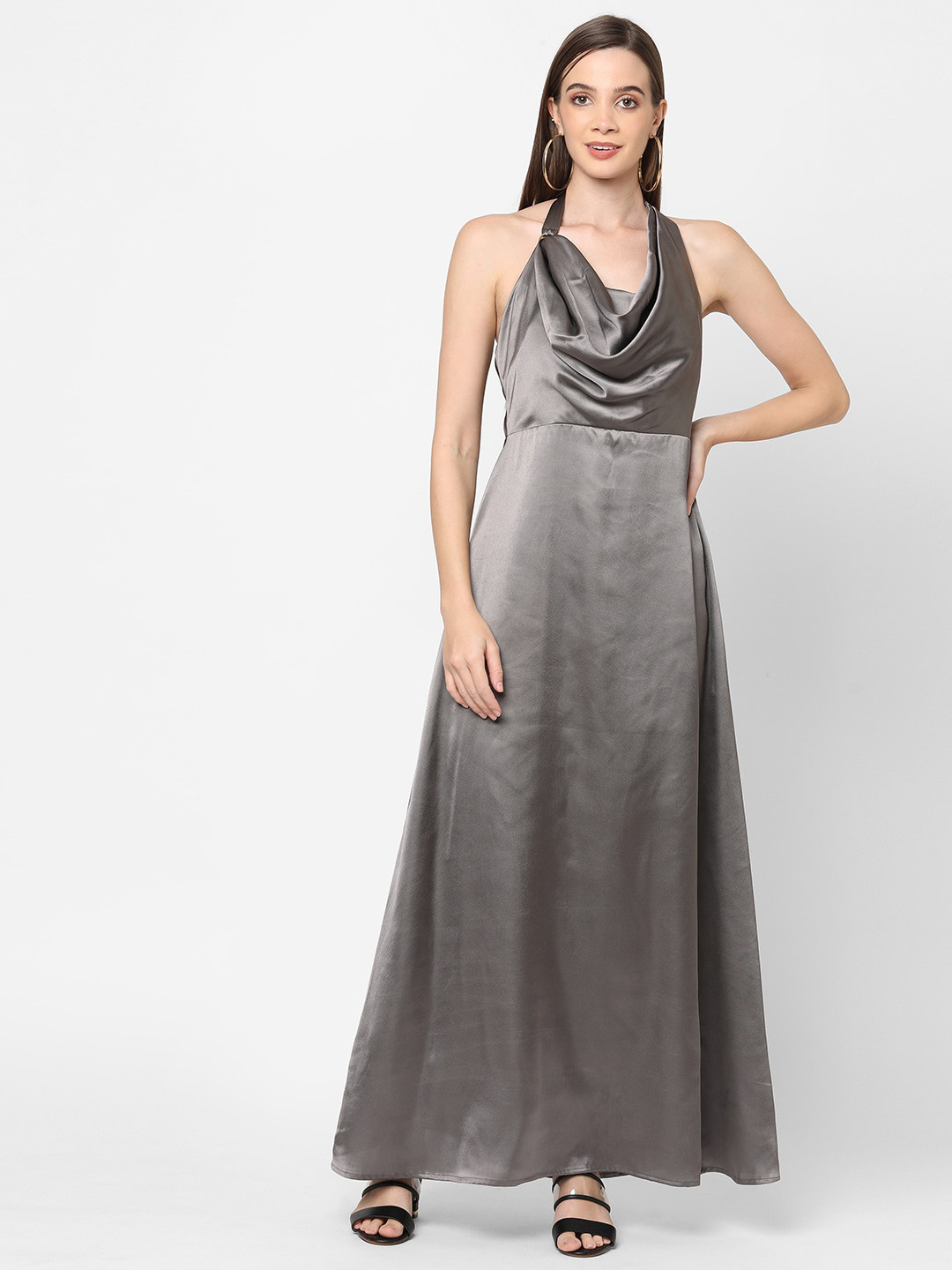 Buy MISH Charcoal Grey Halter Neck Satin Maxi Dress Dresses for Women