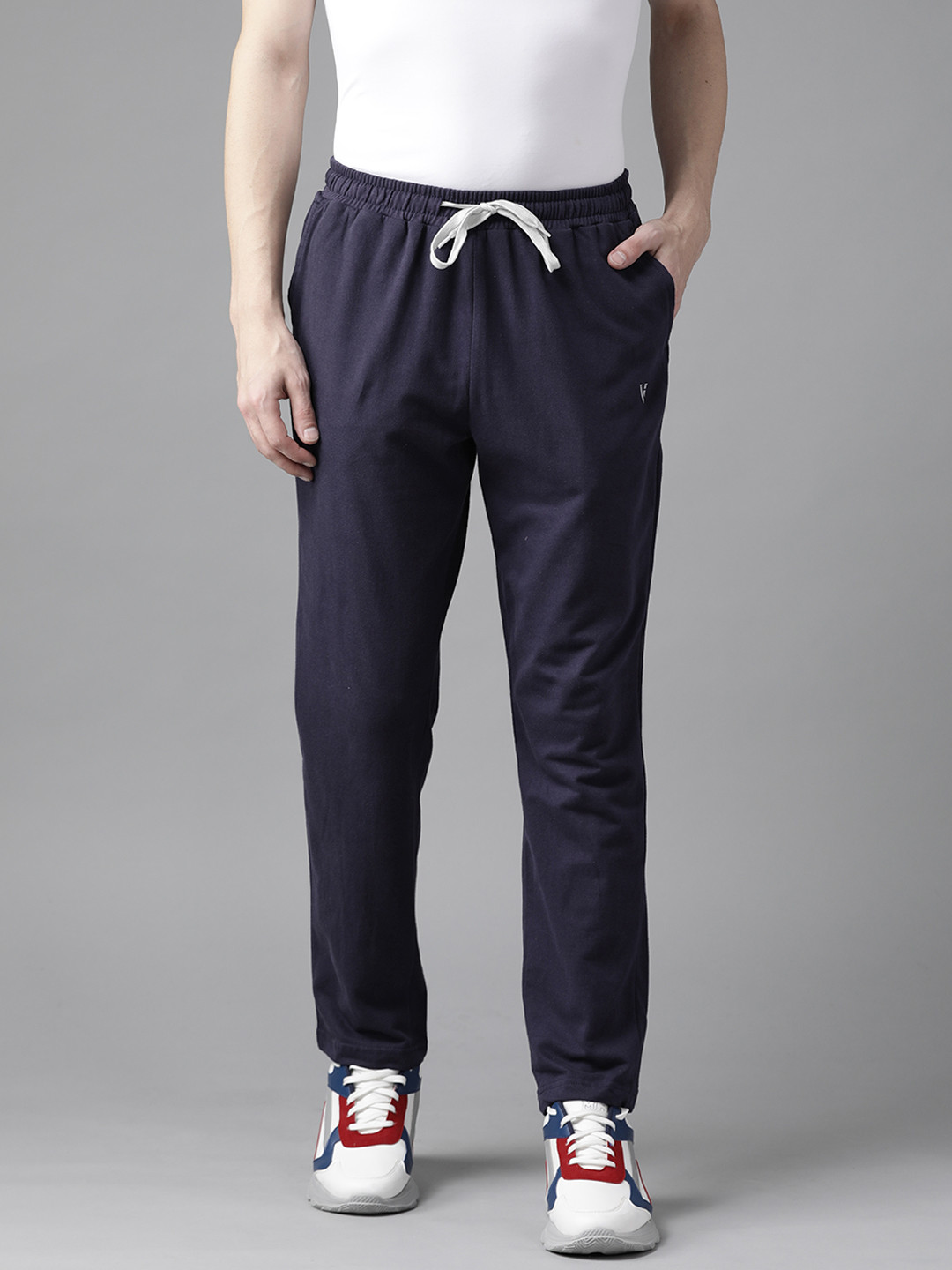 Buy Van Heusen Sport Men Navy Blue Solid Pure Cotton Track Pants