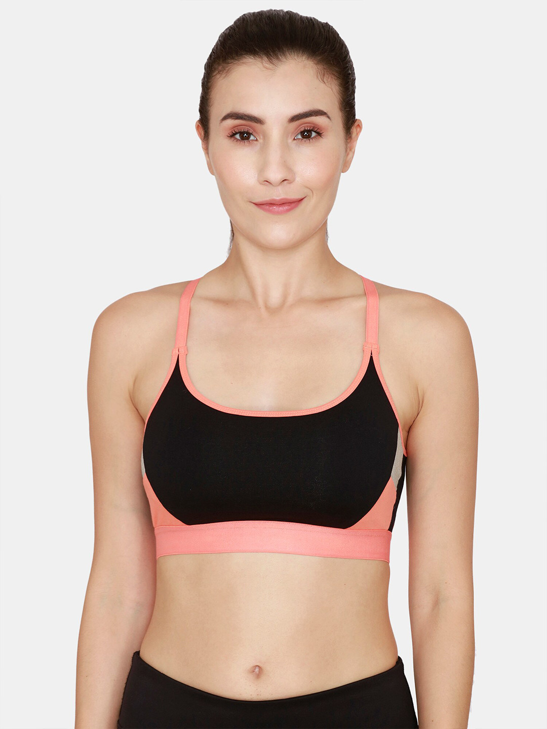 Buy Zelocity By Zivame Black & Pink Colourblocked Sports Bra Bra for