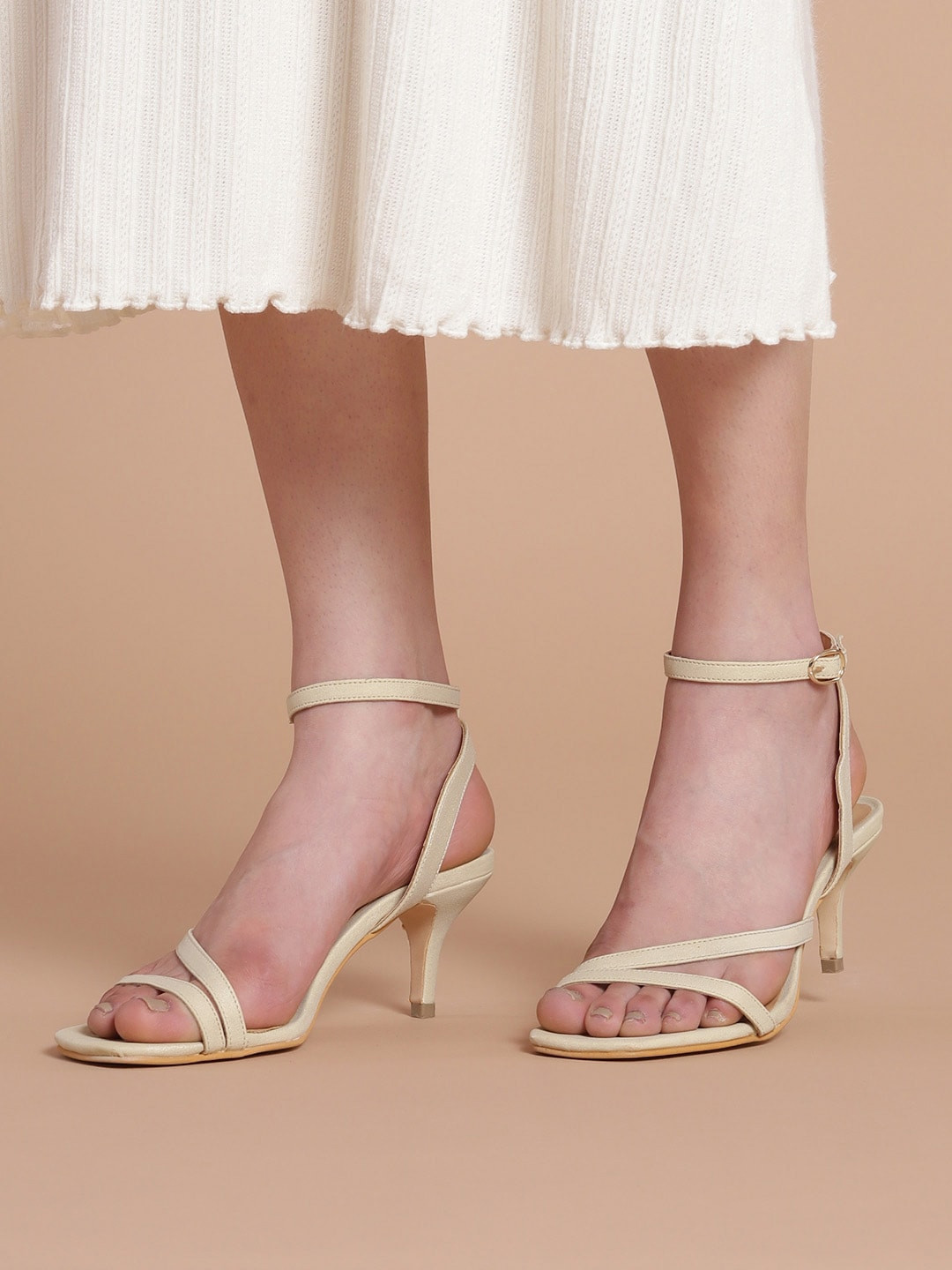 Buy DressBerry Muted Gold Toned Solid Mid Top Slim Heels Heels for Women 16233290 Myntra