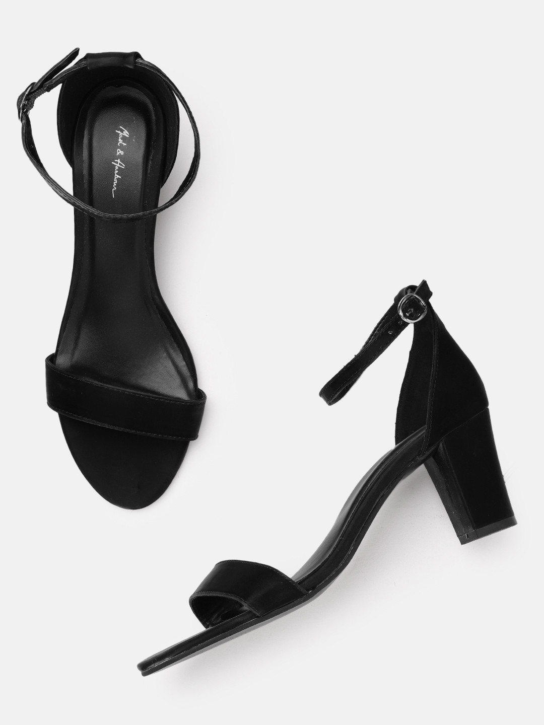 Buy Mast & Harbour Black Solid Satin Finish Mid Top Block Heels Heels
