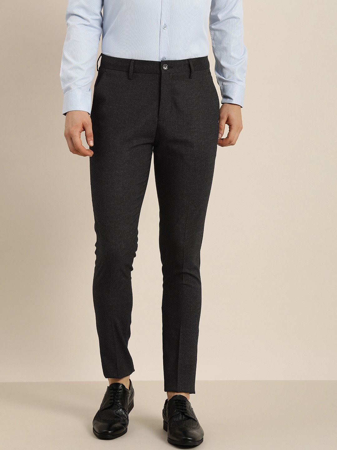 Buy INVICTUS Men Charcoal Grey Slim Fit Trousers - Trousers for Men ...