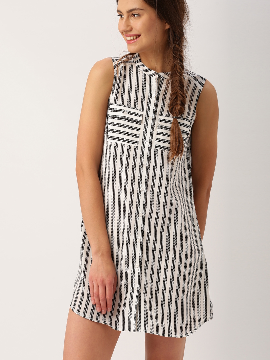 Buy DressBerry Women Black & White Striped Shirt Dress - Dresses for