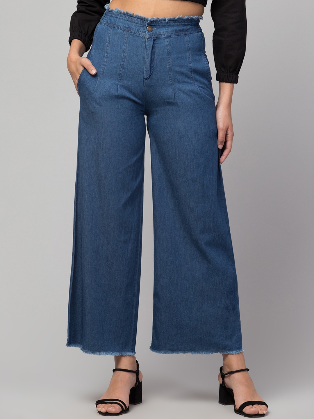 Buy Orchid Blues Women Blue Flared High Rise Parallel Trousers ...