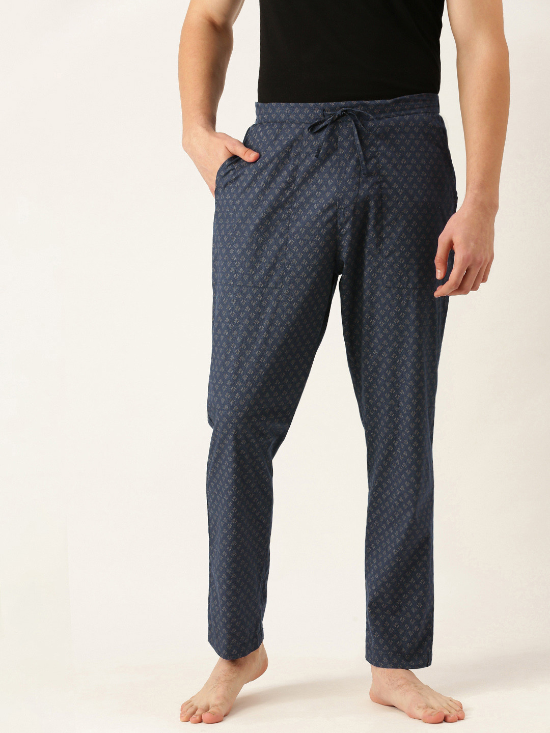Buy Peter England Men Navy Blue Printed Pure Cotton Lounge Pants