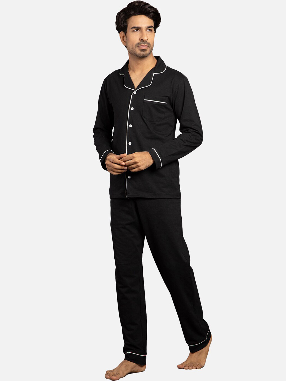 Buy Nite Flite Men Black & White Printed Pure Cotton Night Suit Night