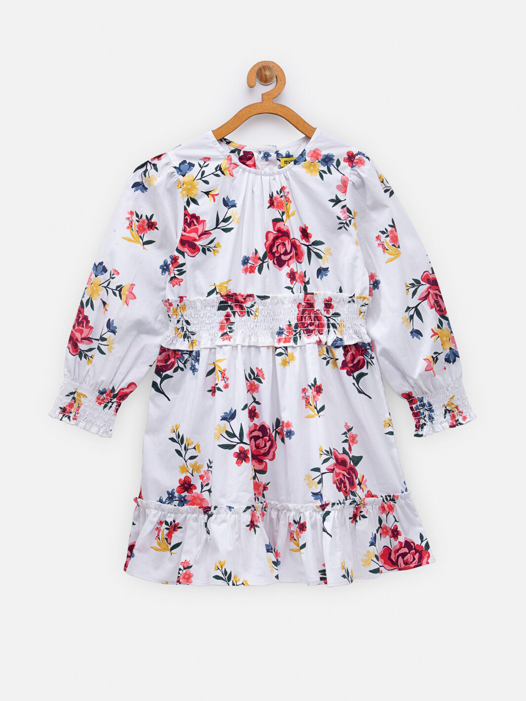 Buy NYNSH White & Red Floral Printed Pure Cotton Dress Dresses for