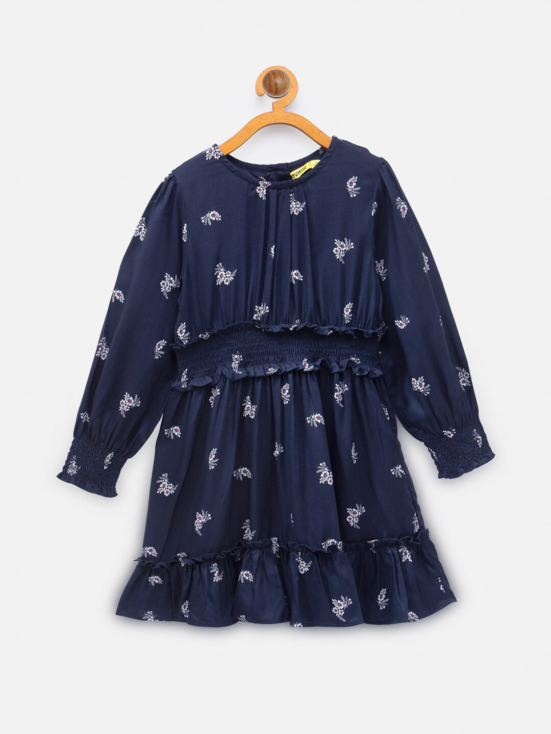 Buy NYNSH Navy Blue Floral Pure Cotton Dress Dresses for Girls