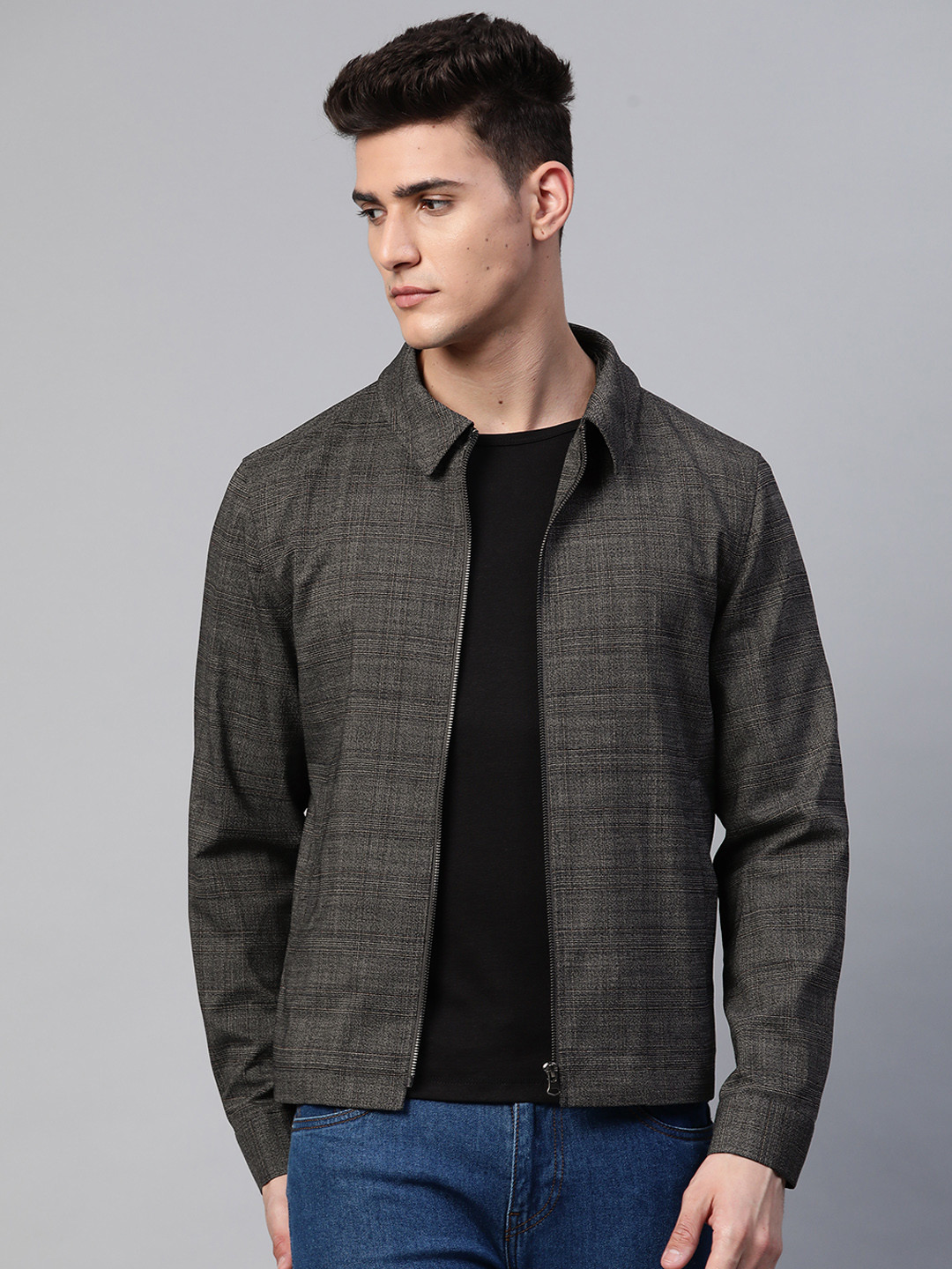 Buy Marks & Spencer Men Charcoal Grey Checked Tailored Jacket Jackets