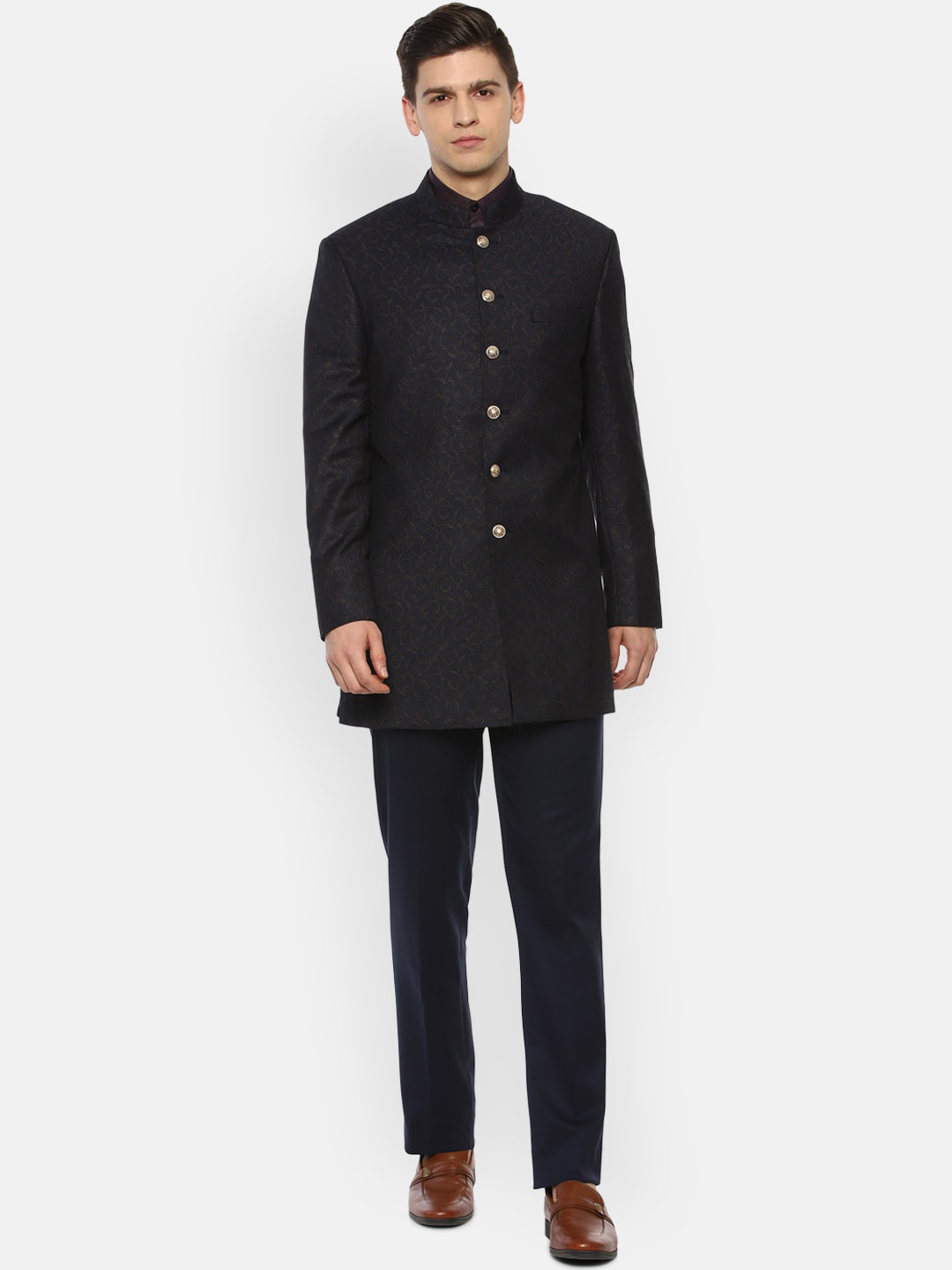 Men's Black Printed Bandhgala Slim Fit Blazer
