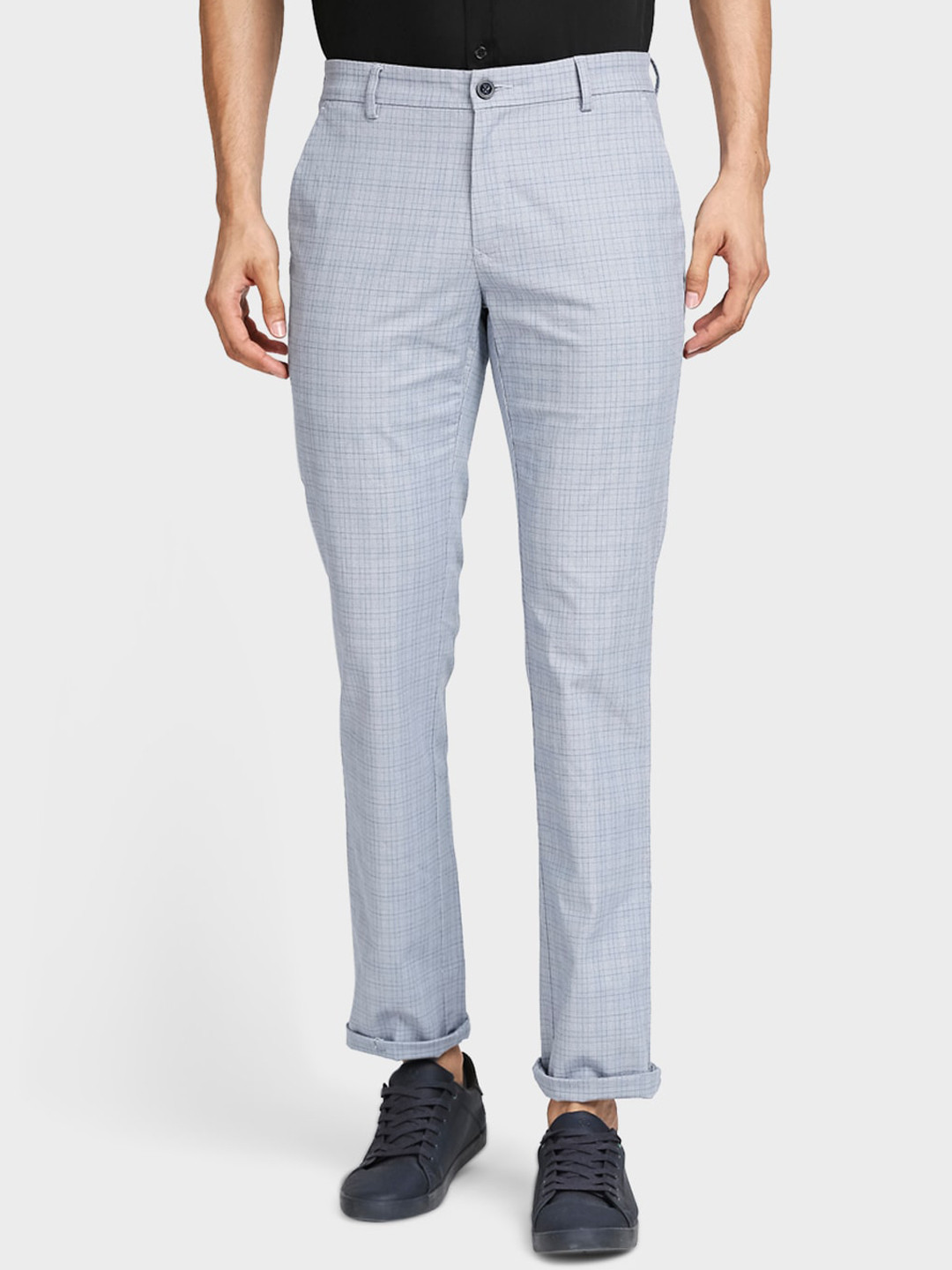 Buy ColorPlus Men Blue Checked Regular Trousers - Trousers for Men ...