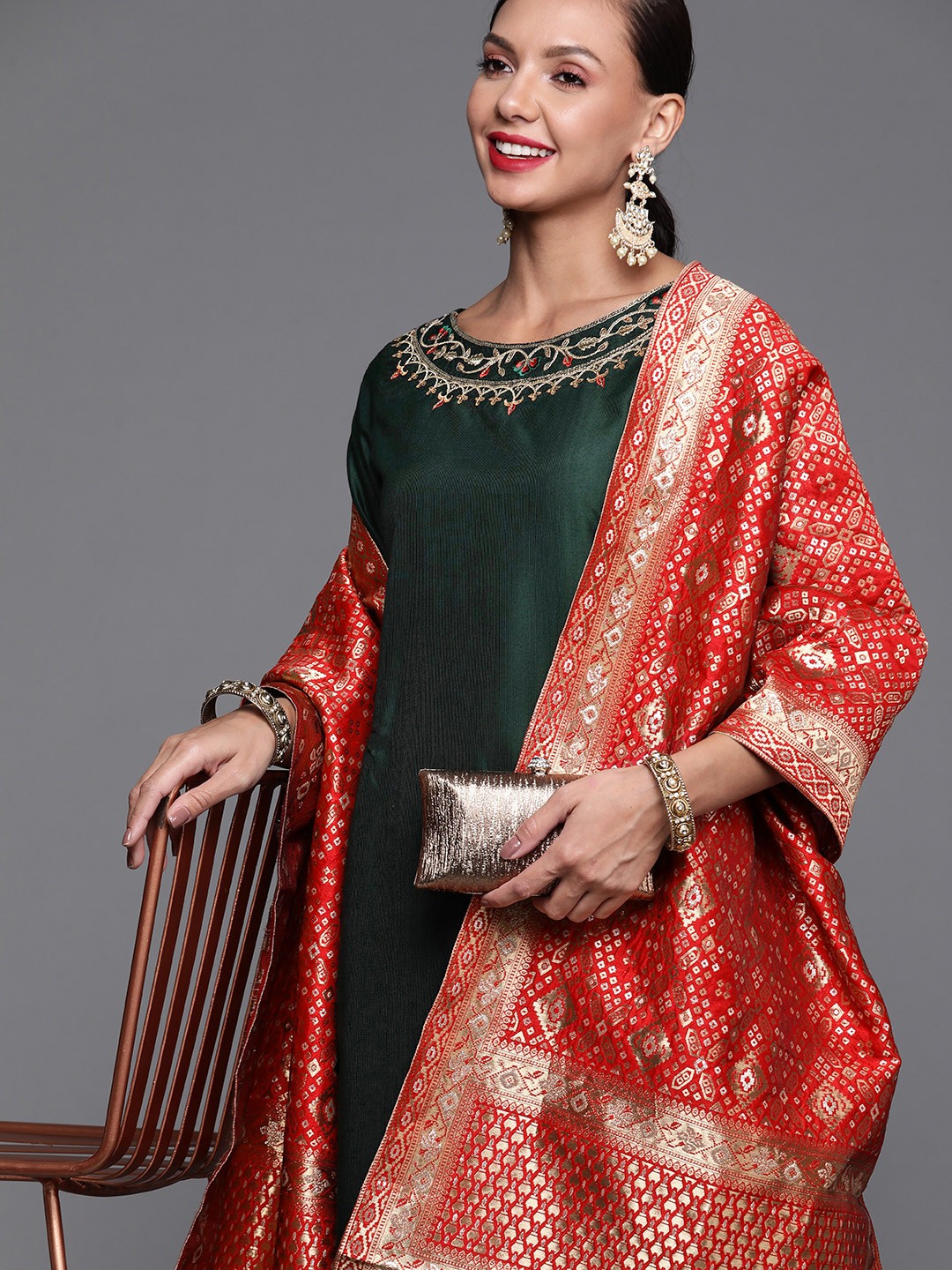 Women Green Multi Liva Rayon Kurta Comfort Pant Dupatta main image 1