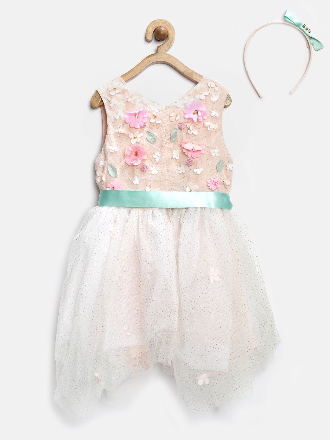 Nauti Nati Girls Shoulder Straps Gathered Net A-Line Dress
