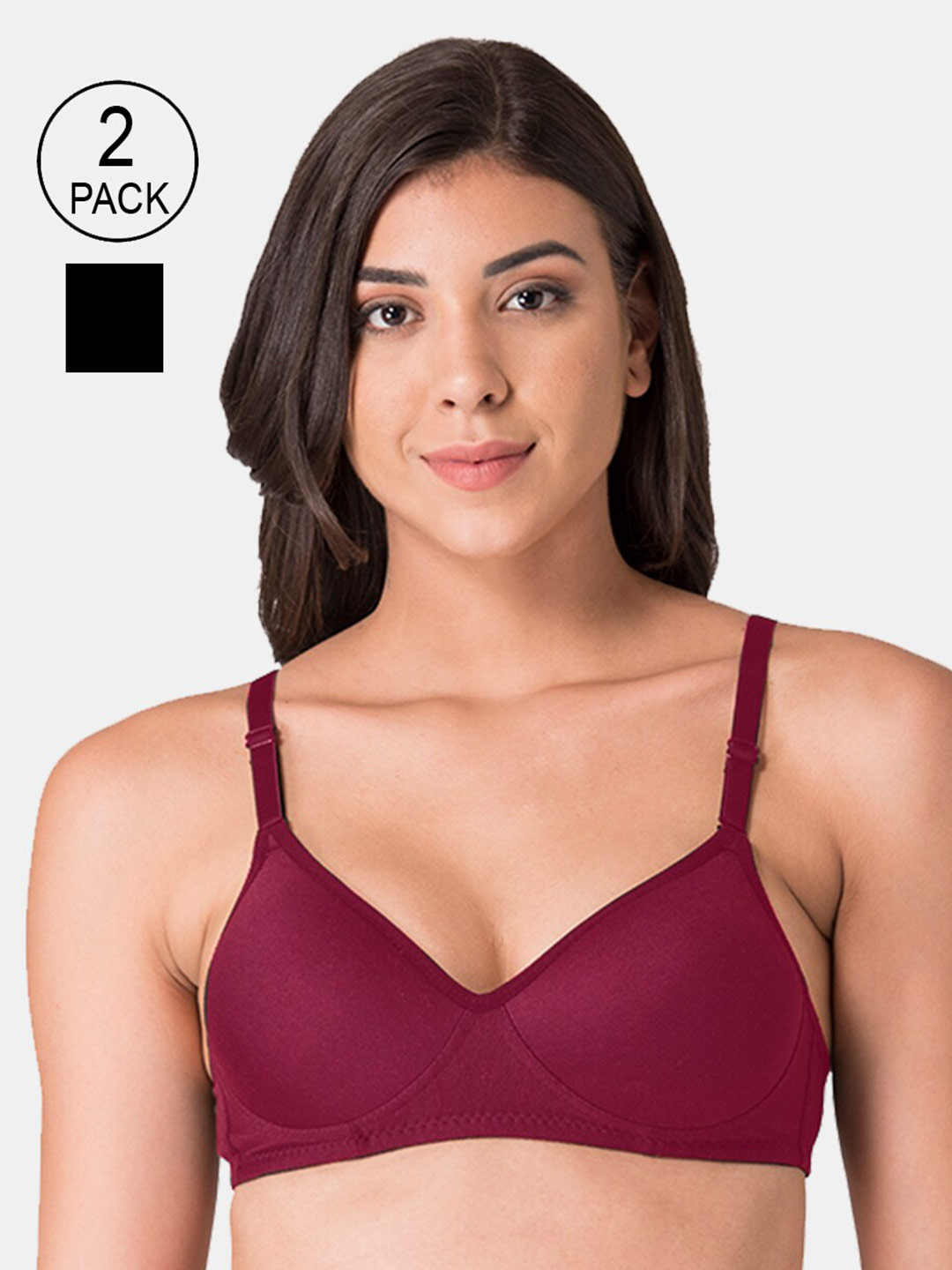 Buy KOMLI Pack Of 2 Magenta & Black T Shirt Bra Lightly Padded Bra