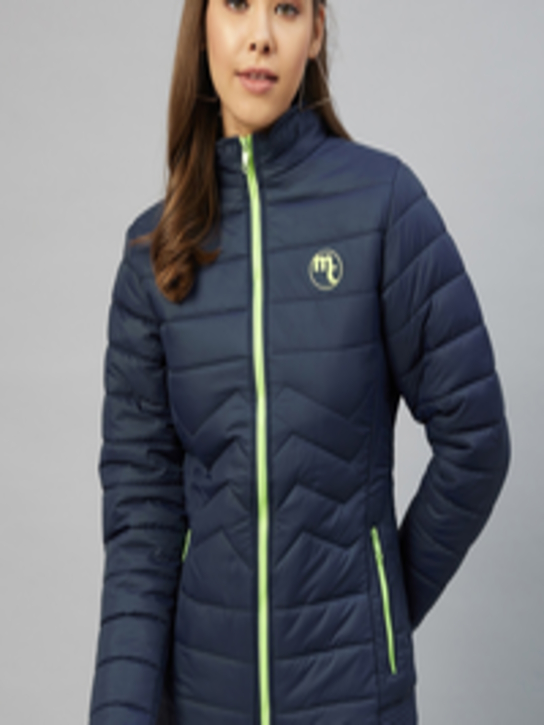 Buy Marie Claire Women Navy Blue Striped Padded Jacket - Jackets for ...
