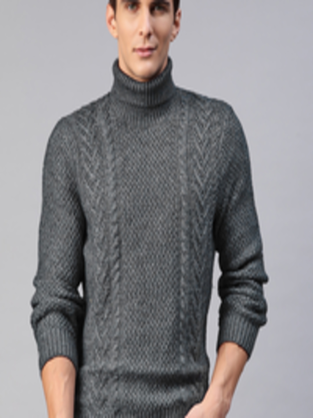 Buy Marks & Spencer Men Charcoal Grey Cable Knit Pullover - Sweaters ...