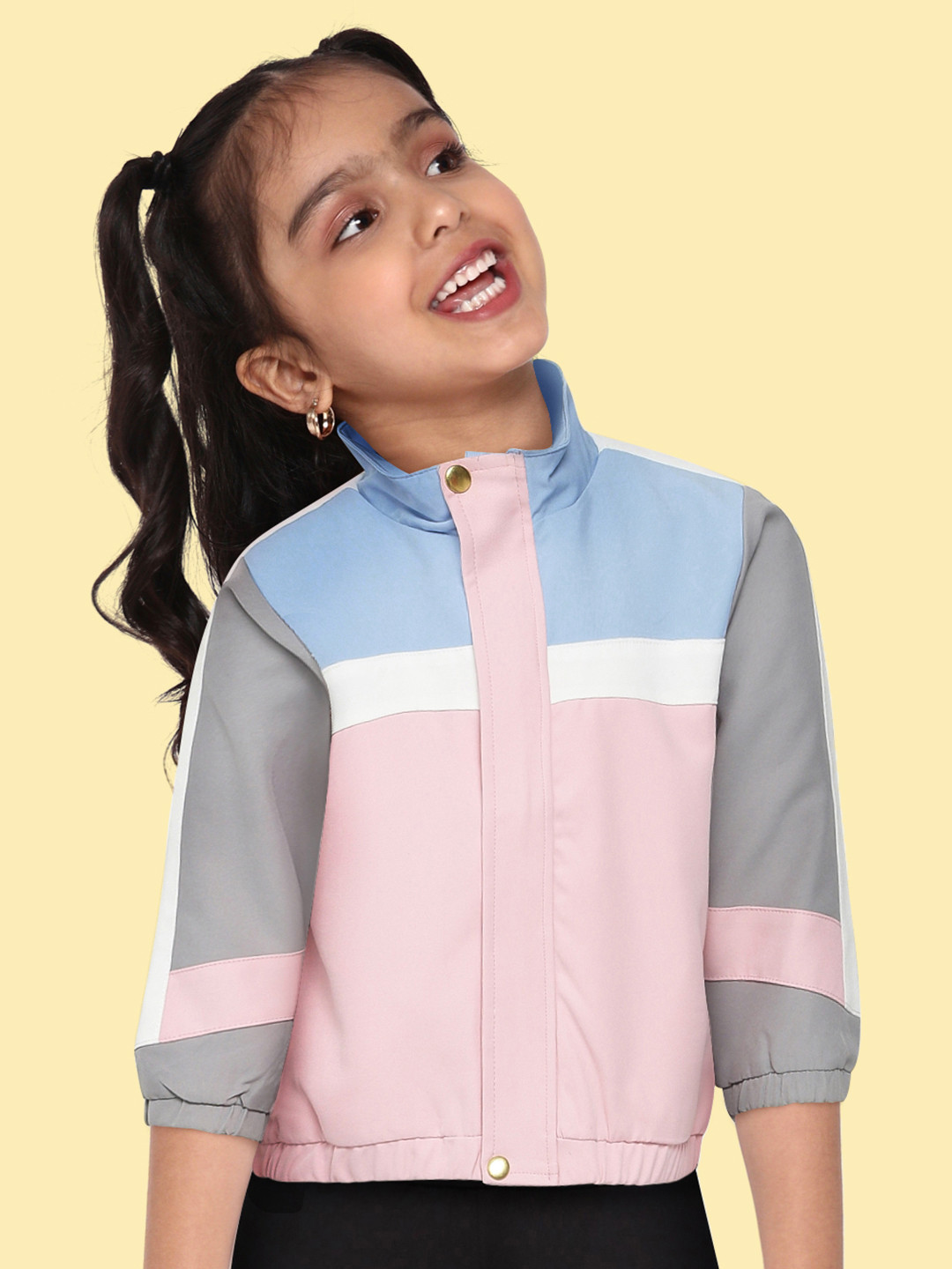 Buy AND Girls Pink & Grey Colourblocked Bomber Jacket Jackets for
