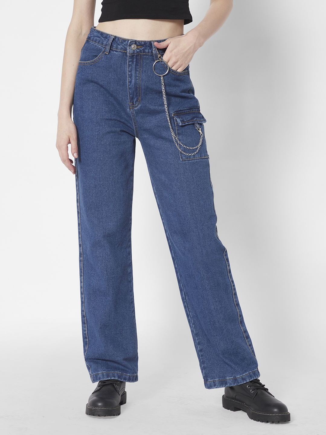 Buy URBANIC Women Blue High Rise Chain Detail Jeans - Jeans for Women ...