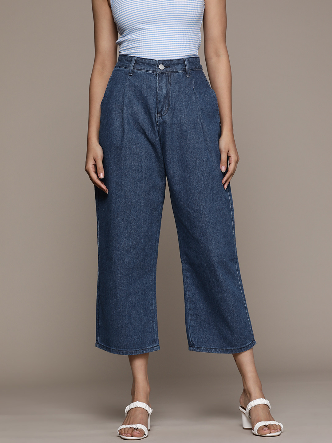 Buy URBANIC Women Navy Blue Simplicity Wide Leg Jeans Jeans for Women