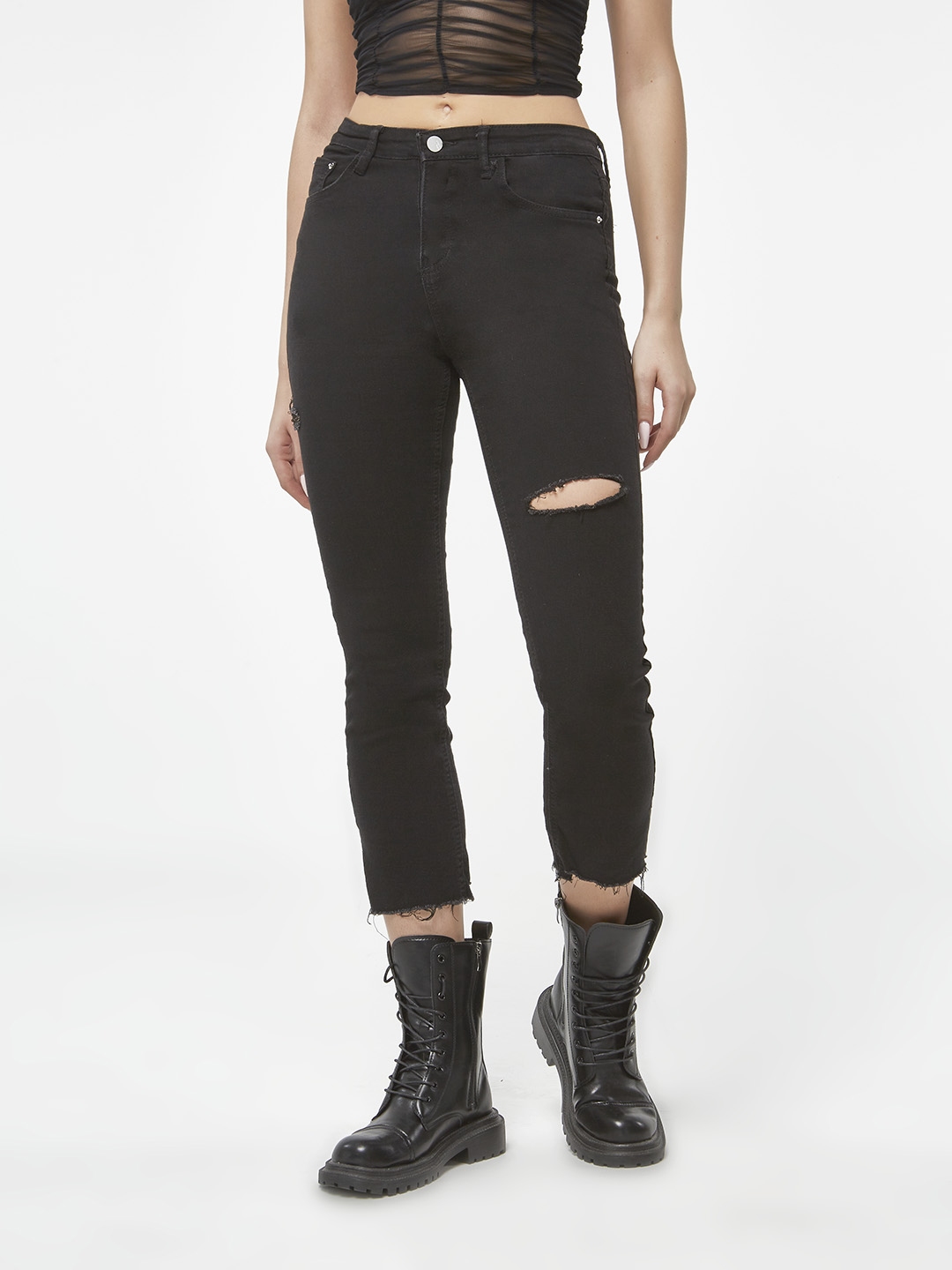 Buy URBANIC Women Black Slim Fit Low Distress Stretchable Jeans - Jeans ...